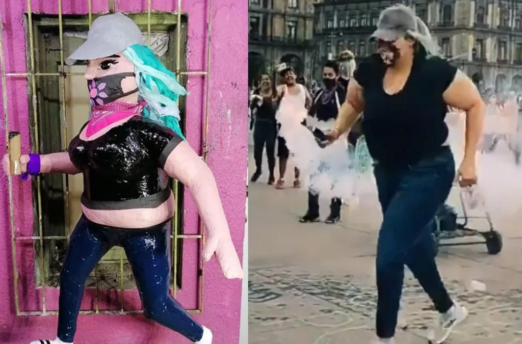 Dedican piñata a 'La Reinota', la mujer que se volvió viral durante la marcha 8M