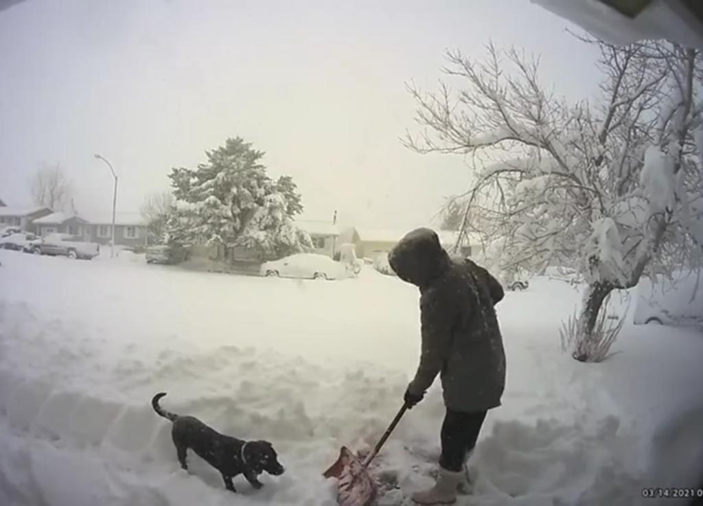 La mala fortuna de esta mujer quitando nieve de su casa se hace viral