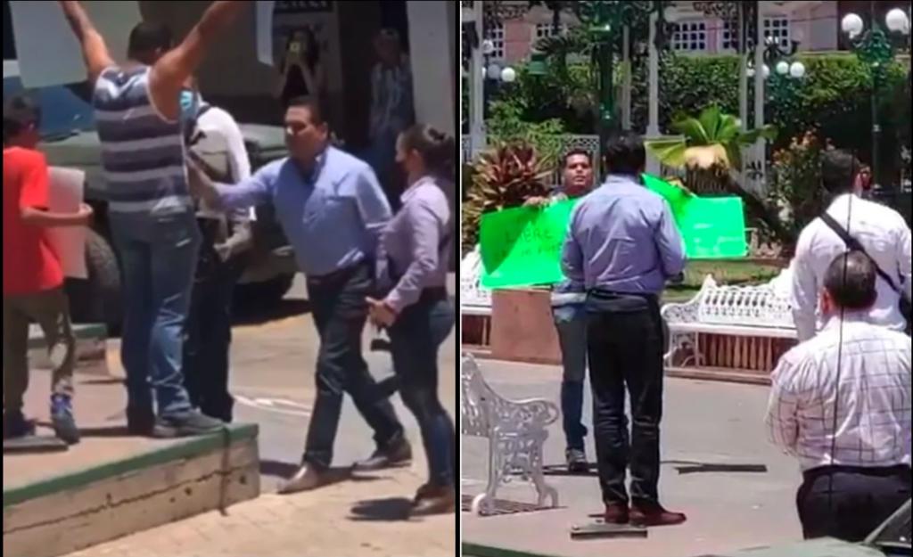 VIDEO: Empuja gobernador de Michoacán a manifestante en Aguililla