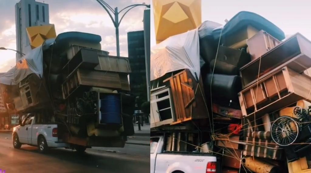 'Juegan' Tetris con camioneta de mudanza en la CDMX y se vuelve viral