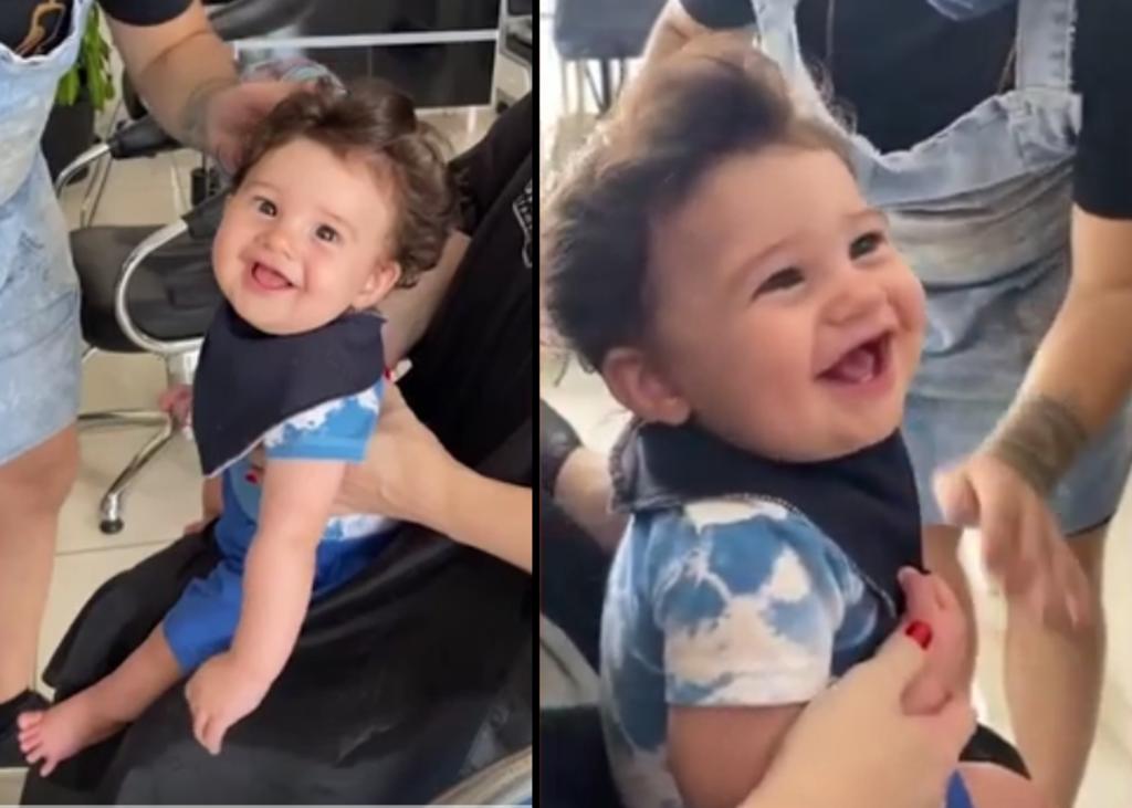 Niño no puede dejar de reír durante su primer corte de cabello