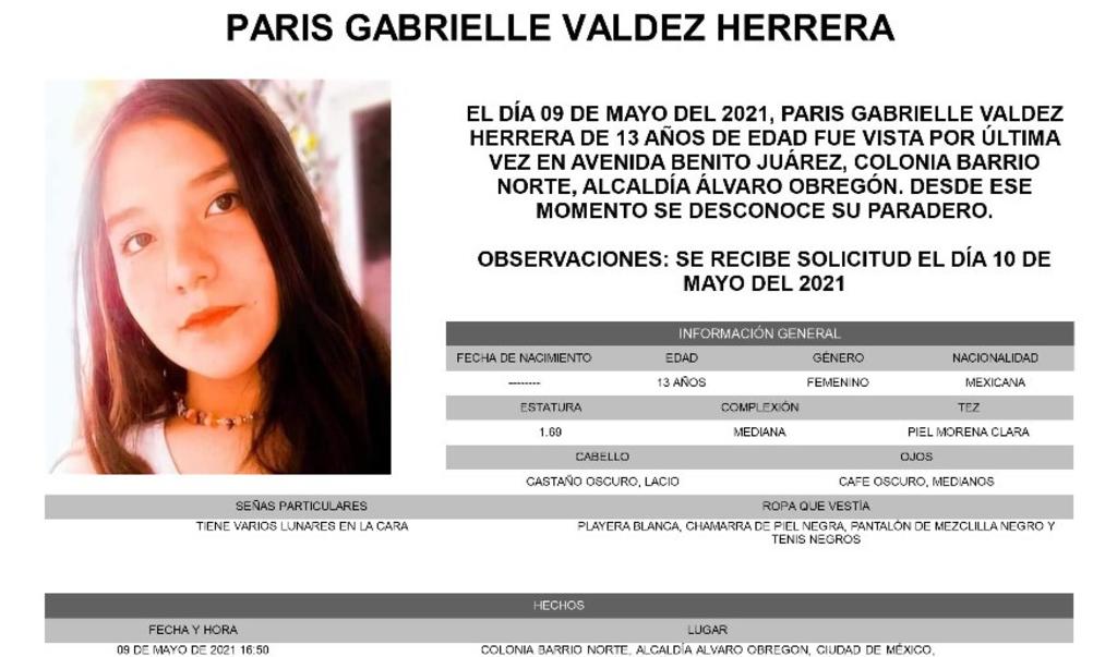 Activan Alerta Amber por desaparición de Paris Gabrielle en CDMX