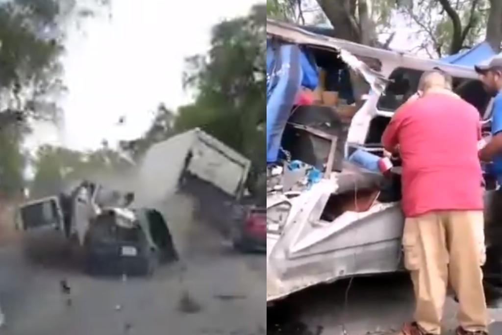 Tráiler impacta y destruye combi con pasajeros en la Cuautitlán-Zumpango