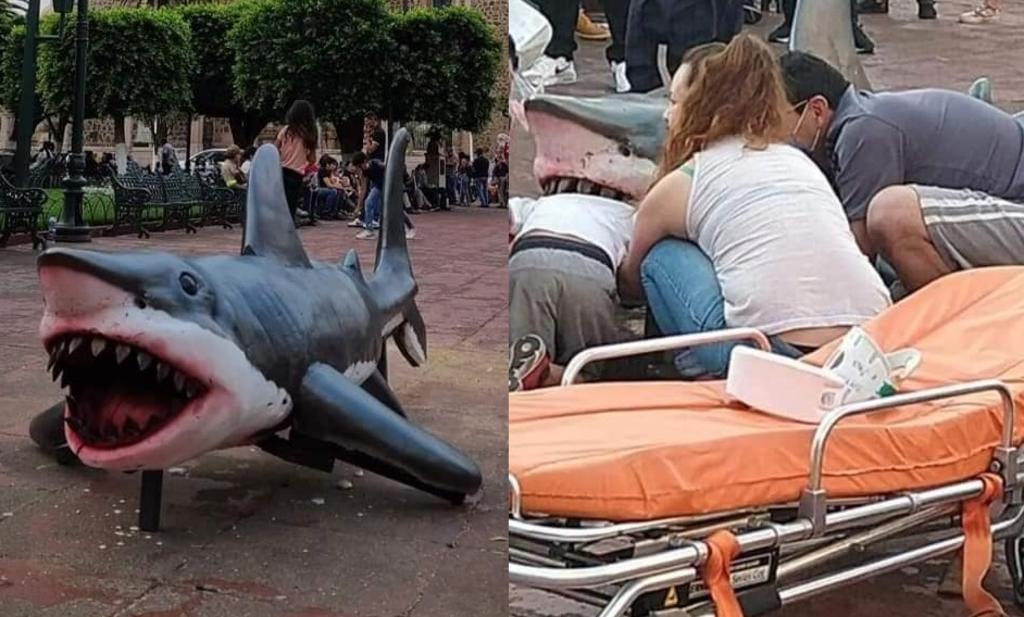 VIRAL: Niño queda atorado dentro de una 'cabeza' de un tiburón en Jalisco
