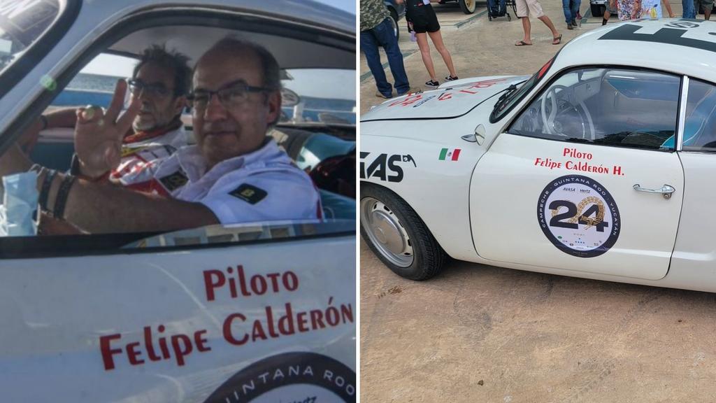 Felipe Calderón choca auto clásico en el Rally Maya
