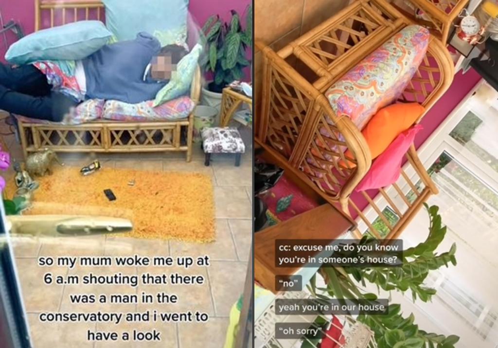 Mujer confronta a un extraño que entró a su casa y se durmió en su sofá