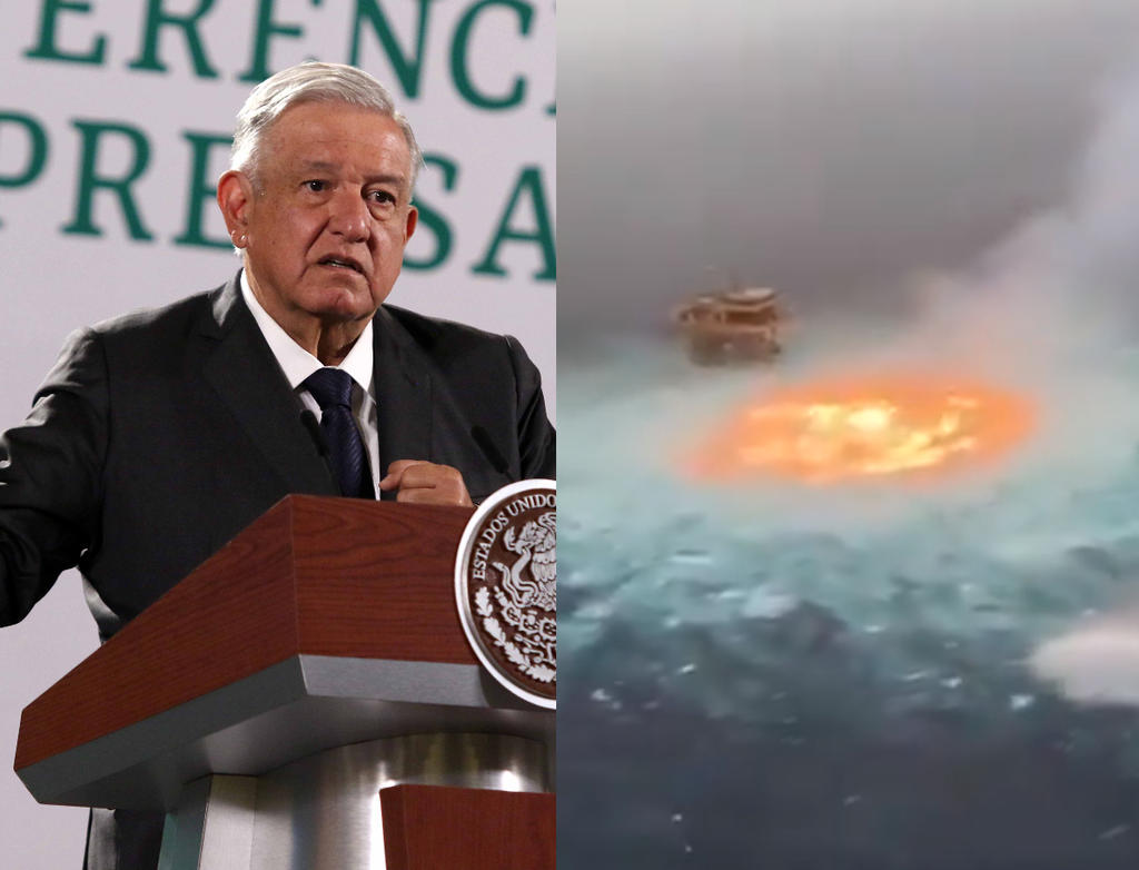 AMLO asegura que no hay pérdidas humanas por incendio de plataforma petrolera en Campeche