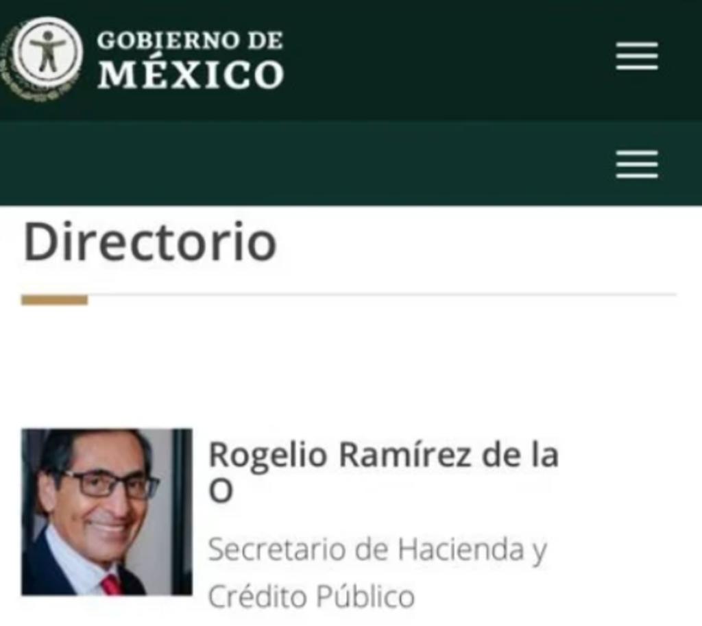 Hacienda actualiza su portal web; Rogelio Ramírez de la O ya aparece como titular