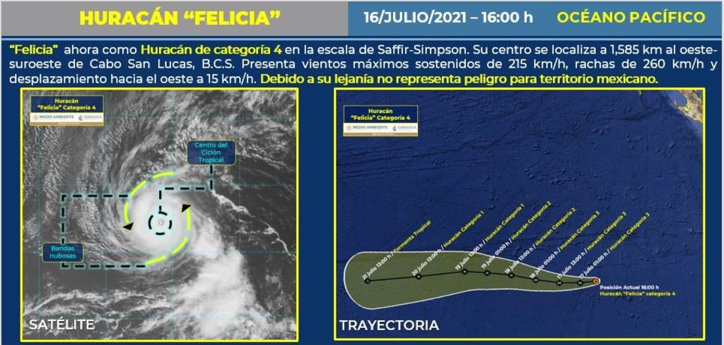 Huracán 'Felicia' se intensifica a categoría 4, lejos de costas mexicanas
