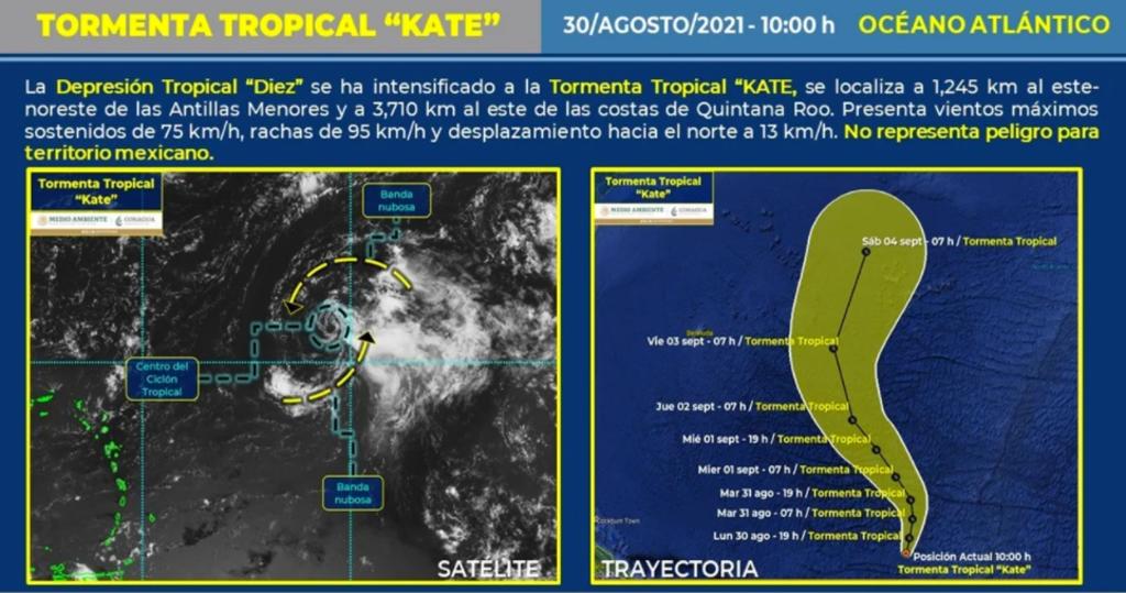 Se forma tormenta tropical 'Kate' al este de las costas de Quintana Roo