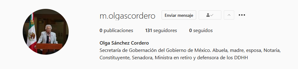 Olga Sánchez Cordero abre su cuenta de Instagram a 5 días de dejar la Secretaría de Gobernación