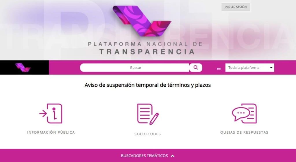 Plataforma Nacional de Transparencia estará fuera de servicio durante dos días
