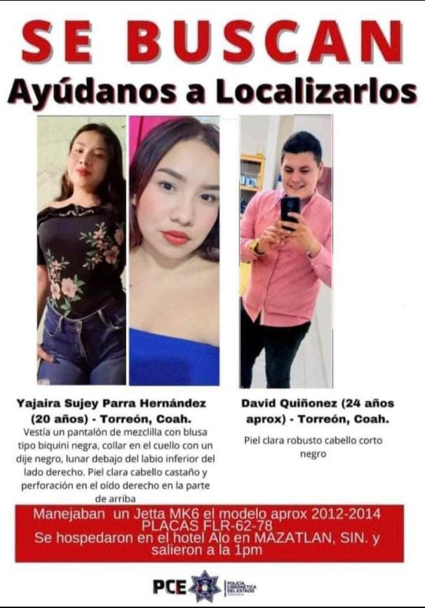 Fiscalía de Coahuila colabora en investigación por desaparición en Mazatlán de dos jóvenes de Torreón