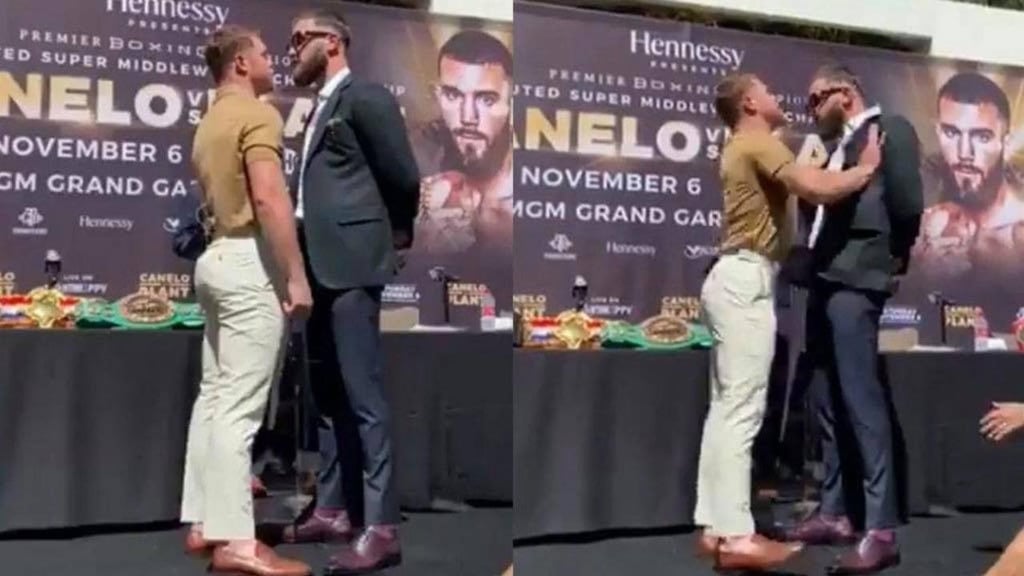 'Canelo' Álvarez y Caleb Plant terminan a los golpes en conferencia de prensa