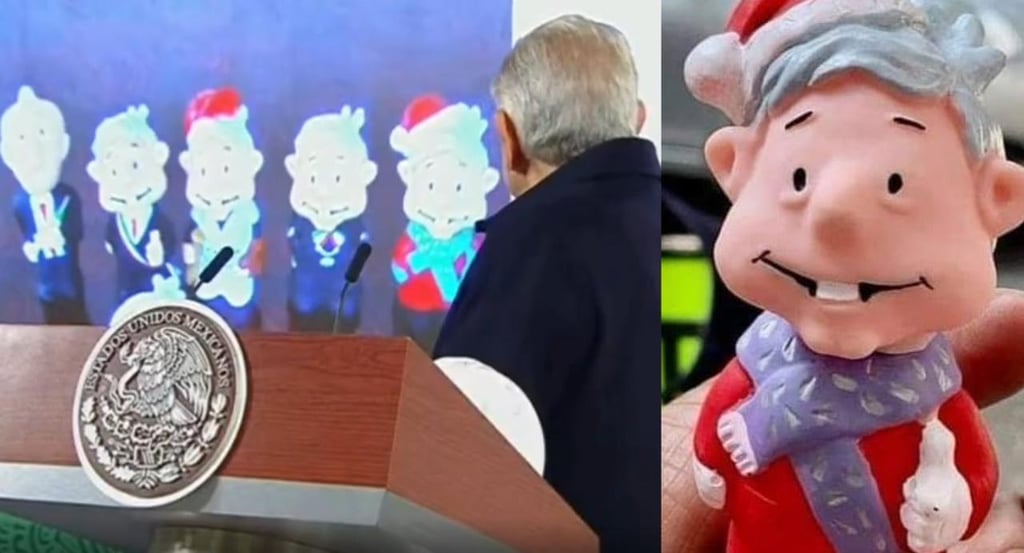 AMLO muestra muñequitos de él en su versión 'beisbolista' y 'Santa Claus'