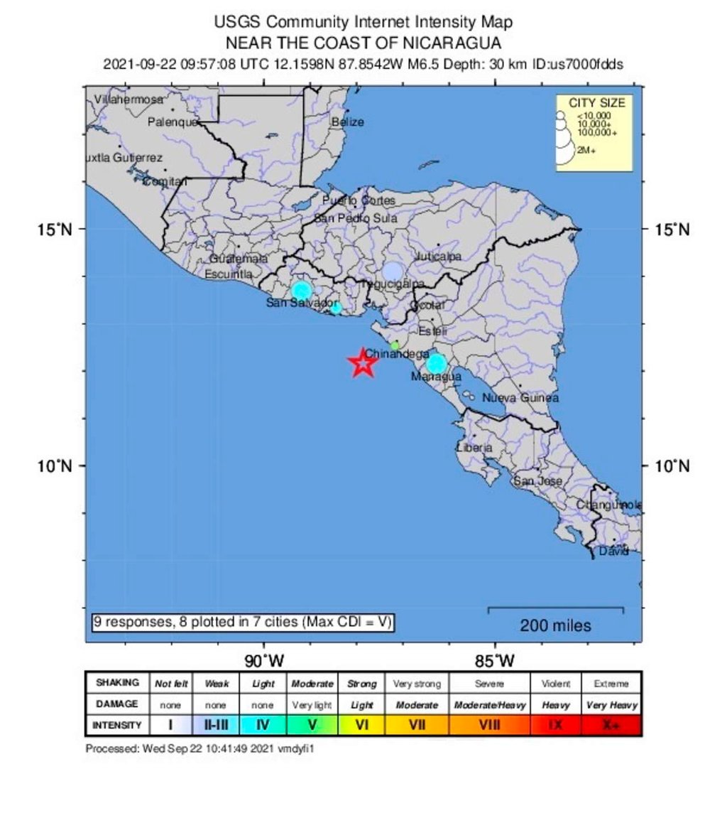 Dos sismos sacuden la costa del Pacífico de Nicaragua