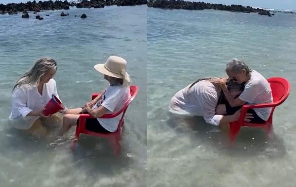 Abuelita de 94 años de edad 'conquista' con su reacción al conocer el mar por primera vez