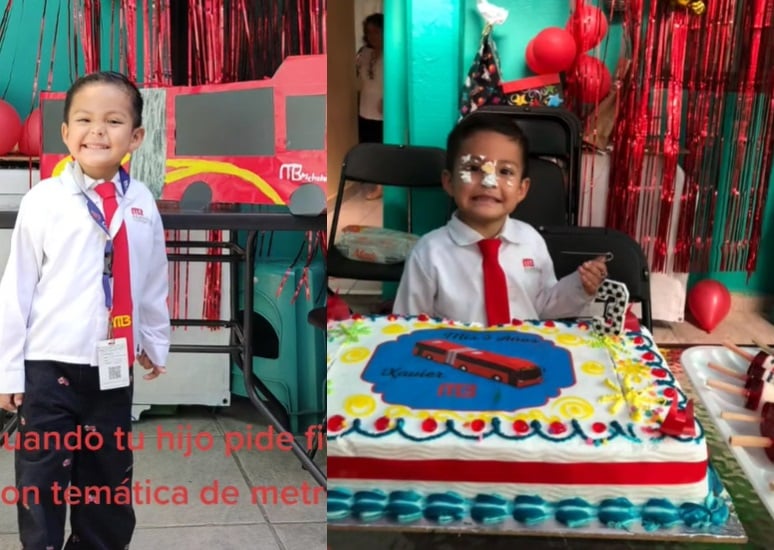 Niño celebra su fiesta de cumpleaños con temática de Metrobús