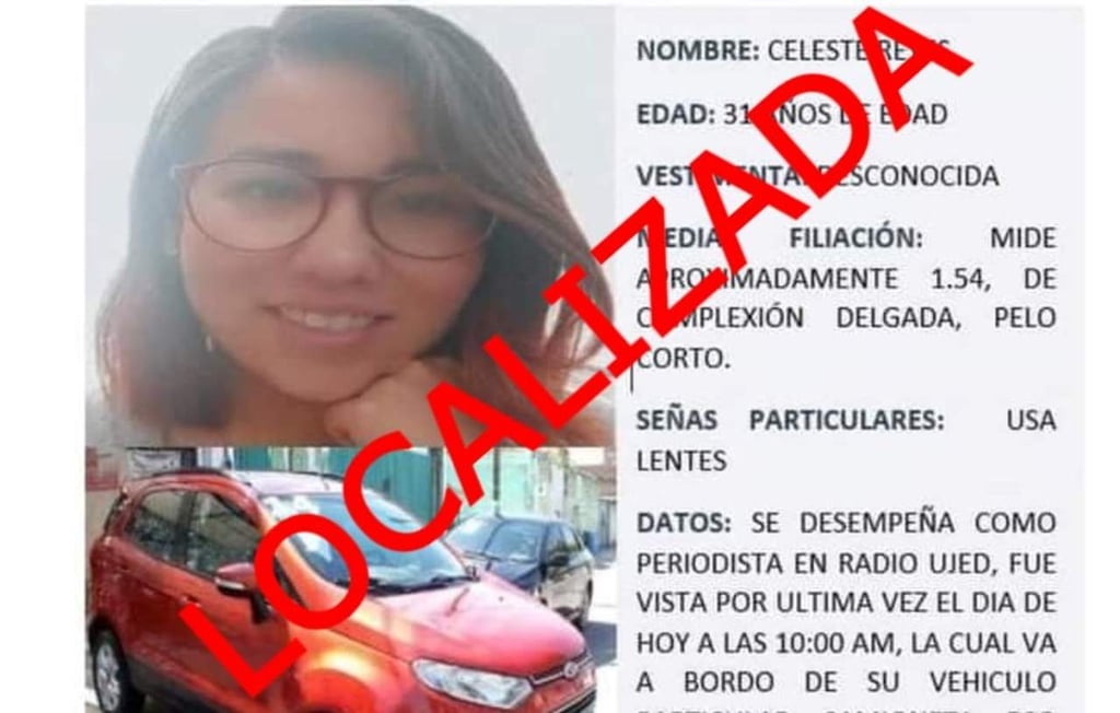 Fue localizada con bien la reportera duranguense Celeste Reyes
