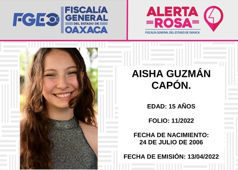 Instituto de Bellas Artes comparte Alerta Amber por Aisha Guzmán, estudiante desaparecida en Oaxaca