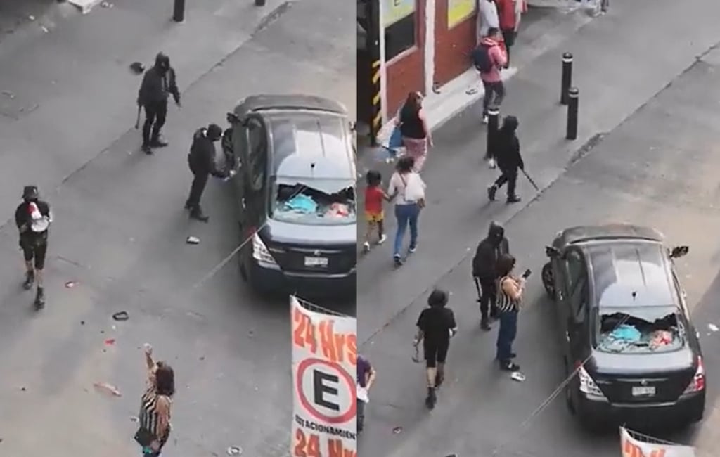 VIDEO: Encapuchadas golpean auto de mujer que 'se negó a darles dinero'