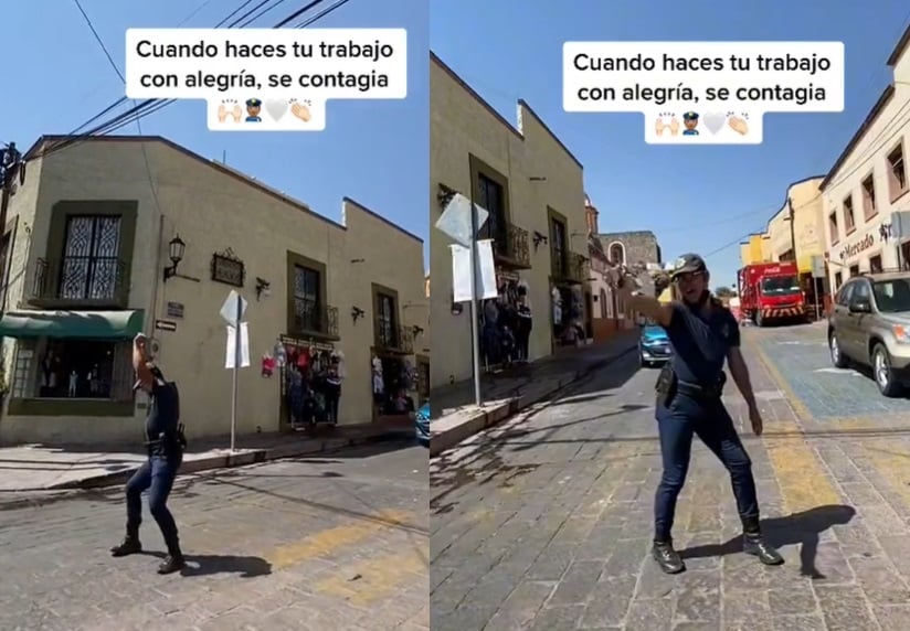 'Poli feliz' de Querétaro se vuelve viral por su baile y sonrisa