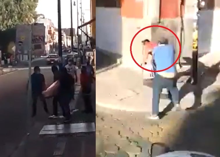 VIDEO: Funcionarios someten y le tiran su producto a vendedor de chicharrón en Puebla