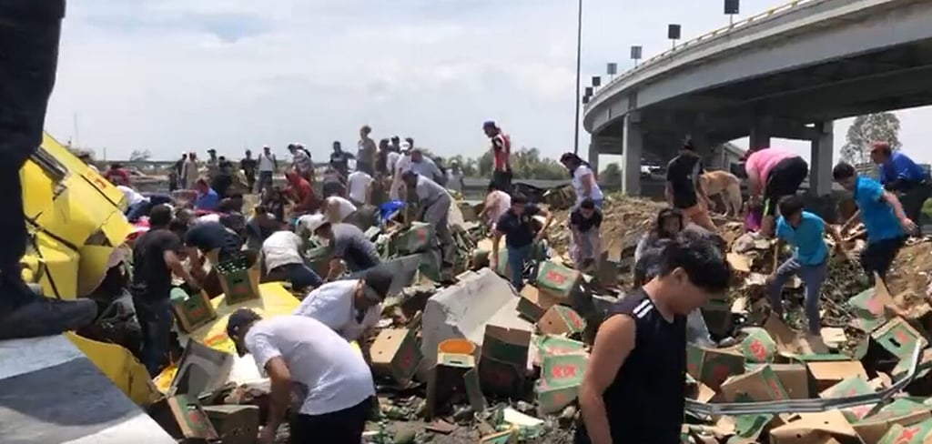 VIDEO: Camión lleno de cerveza sufre volcadura en Edomex y vecinos cometen rapiña