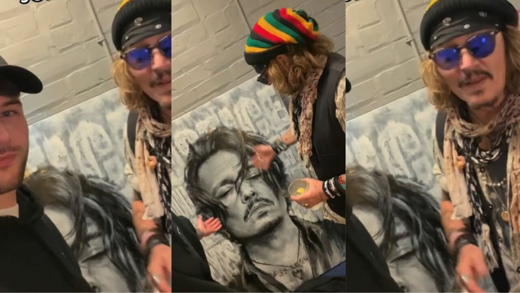 'Tiktoker' muestra su encuentro con Johnny Depp para regalarle obra con su rostro
