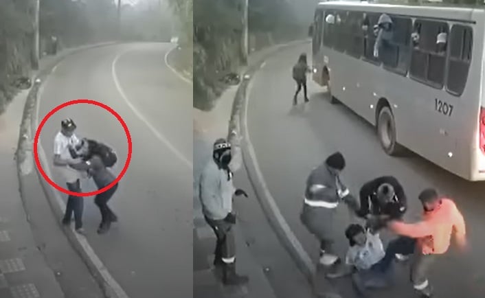VIRAL: Pasajeros de autobús se bajan para defender a mujer de agresión