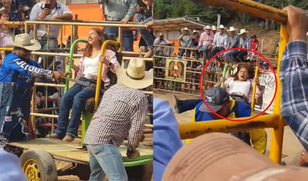Hombres ponen a mujer a dar vueltas en juego mecánico rústico y se vuelven virales
