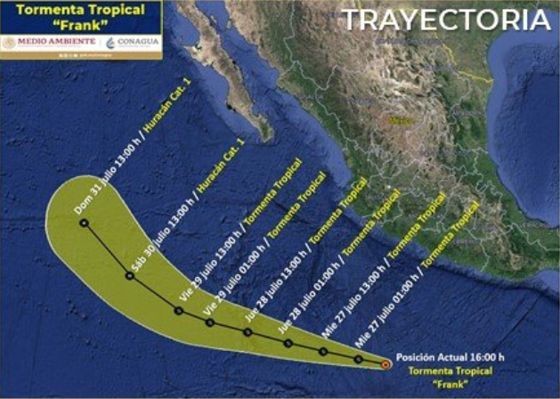 Se forma tormenta tropical 'Frank', prevén lluvias muy fuertes en cinco estados