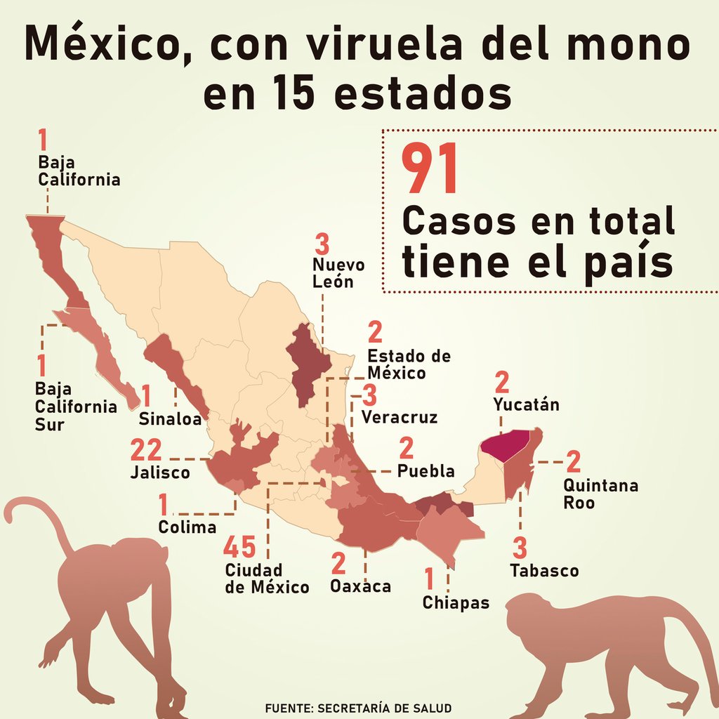 Viruela. En México ya van más de 90 casos detectados y no se descarta que pueda llegar a Durango algún contagio.