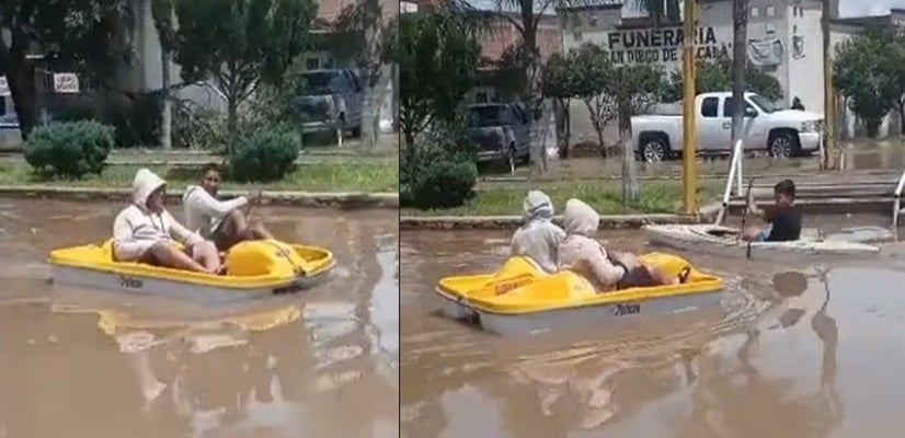 Ante inundaciones en Canatlán, habitantes se 'trasladan' en lanchas