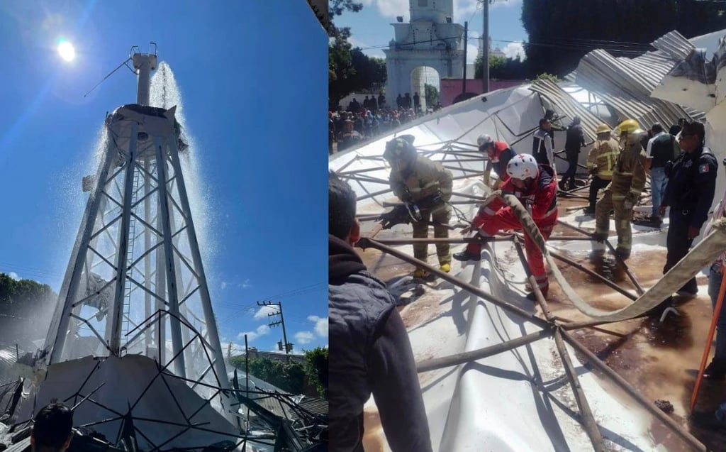 Colapsa tanque de agua elevado en Puebla y deja al menos 2 muertos