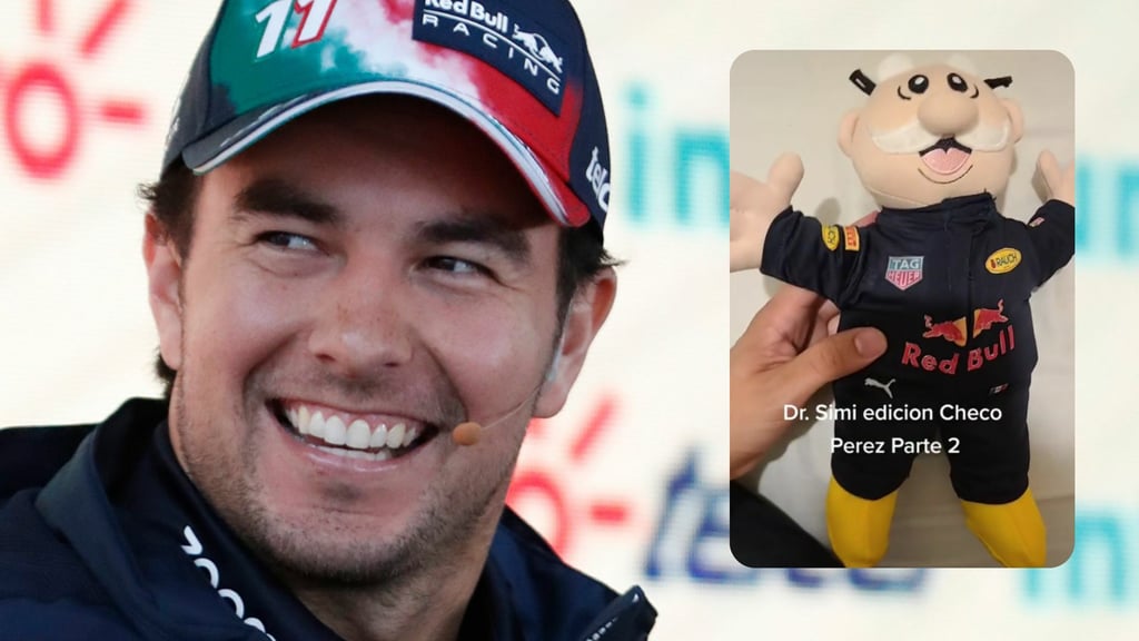 Visten de Checo Pérez al peluche del Dr. Simi ante la euforia por el Gran Premio de México
