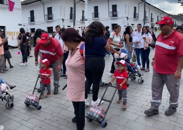 Pequeño conquista con su disfraz de repartidor de refrescos