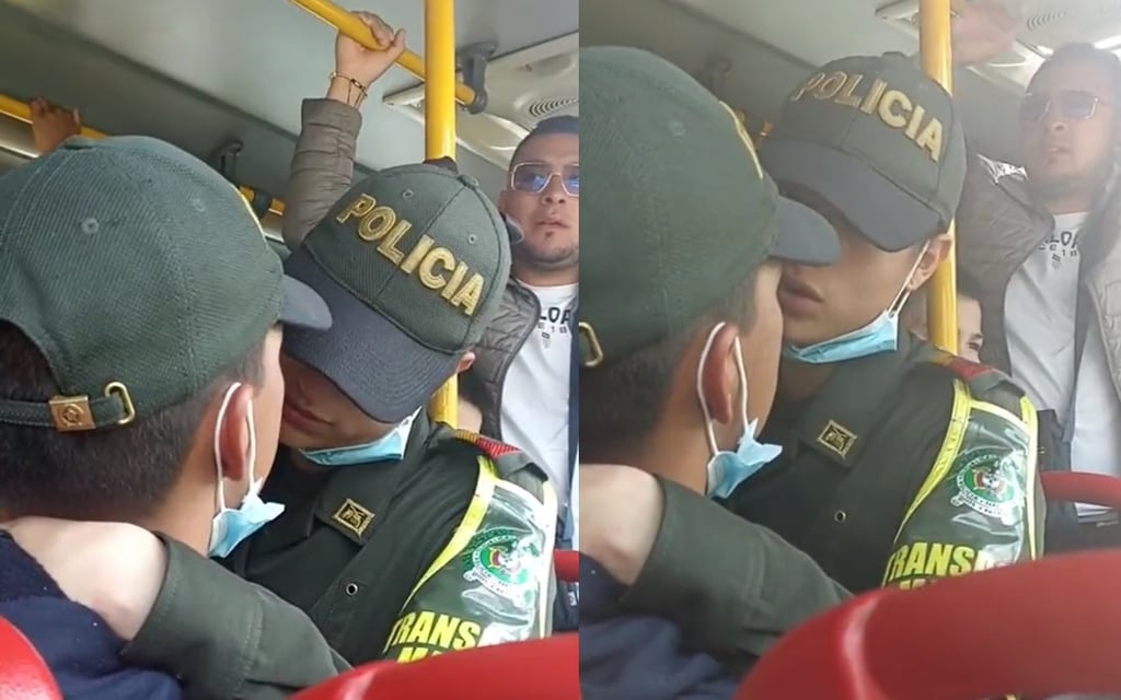 Captan a policías 'muy enamorados' en el transporte público