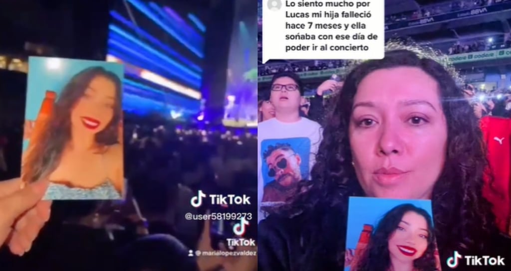 Mamá lleva fotografía de su hija fallecida a concierto de Bad