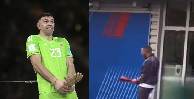 VIDEO: Mbappé imita al 'Dibu' Martínez en su gesto 'obsceno' con un trofeo