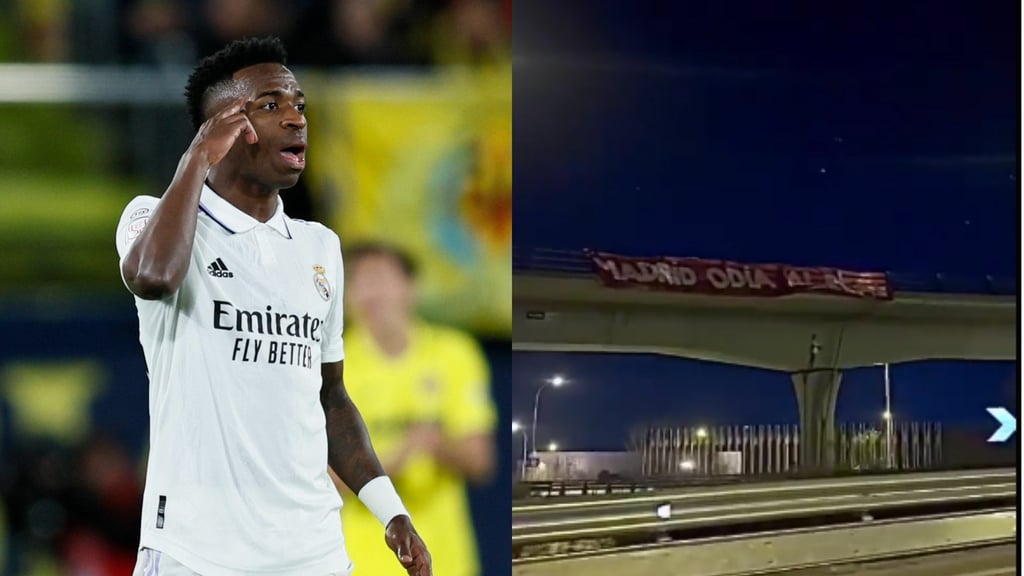 Ante el Real Vs. 'Atleti', cuelgan muñeco con la camiseta de Vinicius Jr. en Madrid