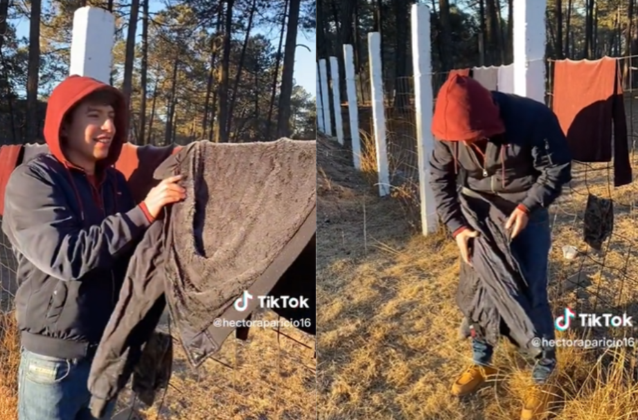 VIDEO: Joven queda sorprendido del frío en la sierra de Durango; hasta la ropa se le congeló