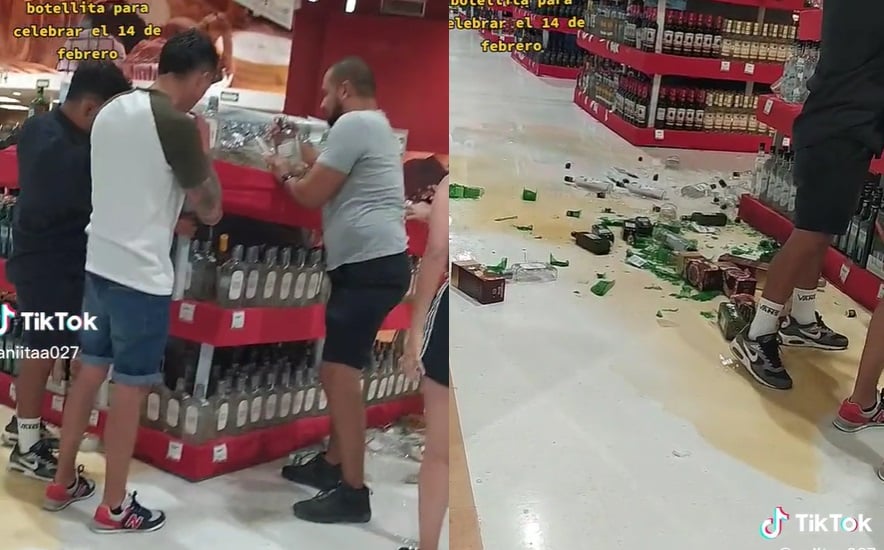 VIDEO: Clientes rompen decenas de botellas de alcohol en supermercado