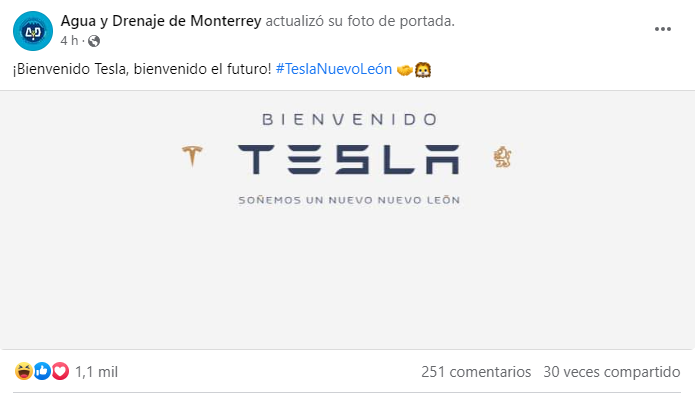 VIRAL: Agua y Drenaje de Monterrey da la bienvenida a Tesla; así reaccionan sus usuarios