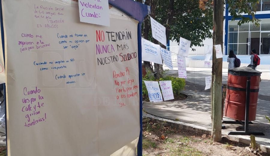 Previo al 8M, instalan tendederos en la Facultad de Derecho y Ciencias Políticas de la UJED