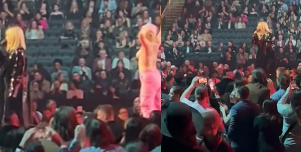 'Quítate a la m…', Avril Lavigne enfrenta en plena presentación a mujer activista sin playera