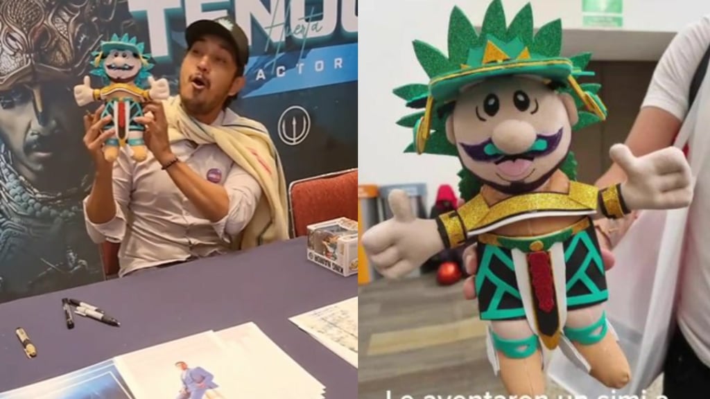 La reacción de Tenoch Huerta al recibir un peluche del Dr. Simi vestido de 'La Mole'