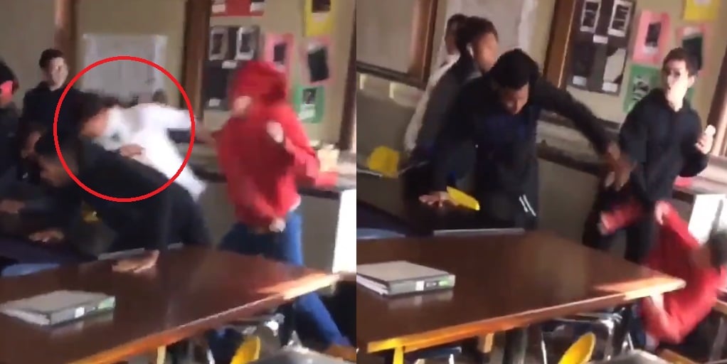 Estudiante defiende a golpes a su maestra que fue agredida por otro alumno