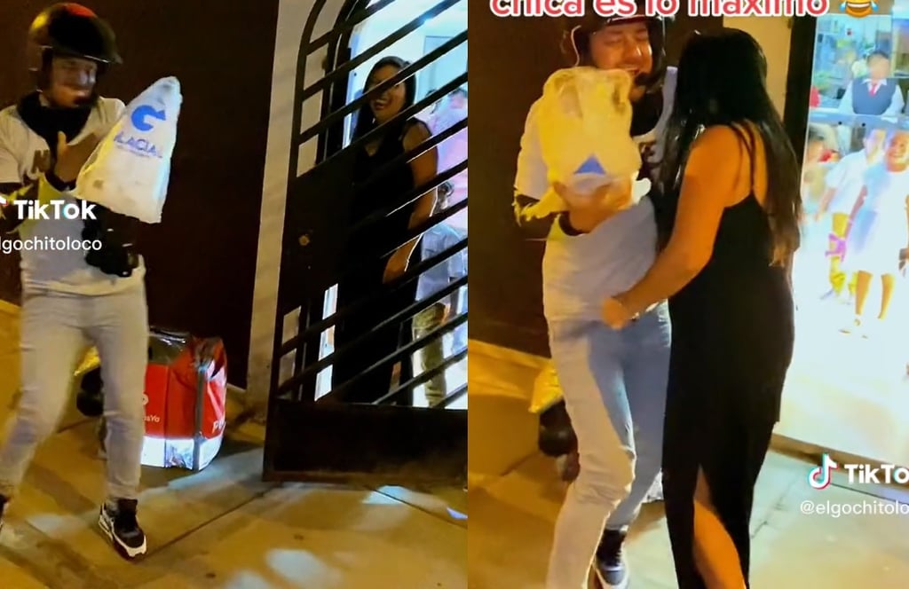 Repartidor se vuelve viral por sacar a bailar a su cliente