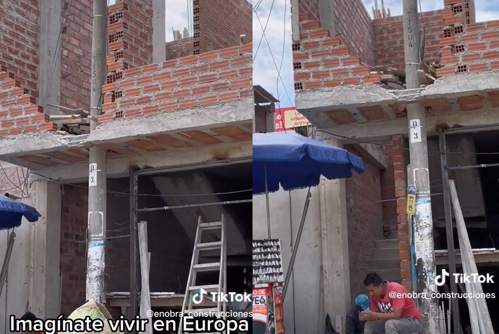 VIDEO: Se confunden y colocan poste de luz dentro de construcción de una casa